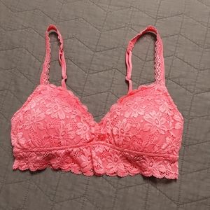 Aerie Padded Bralette Size S Coral Floral Lace Bra